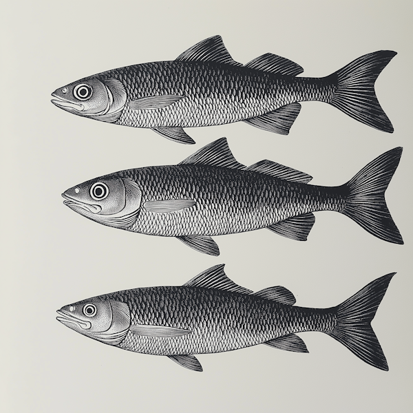 Detailed Monochromatic Fish Illustration