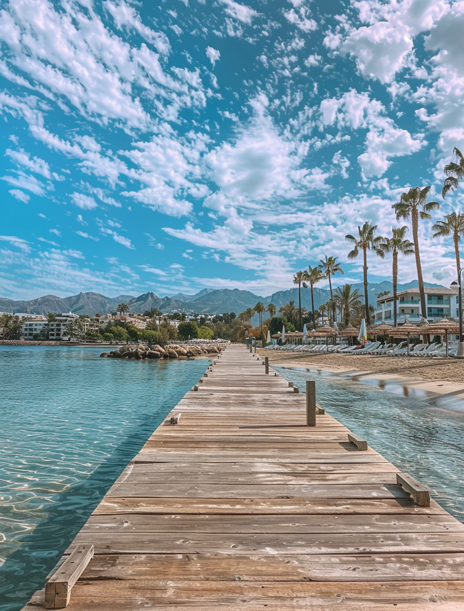 Tranquil Seaside Landscape with Wooden Pier