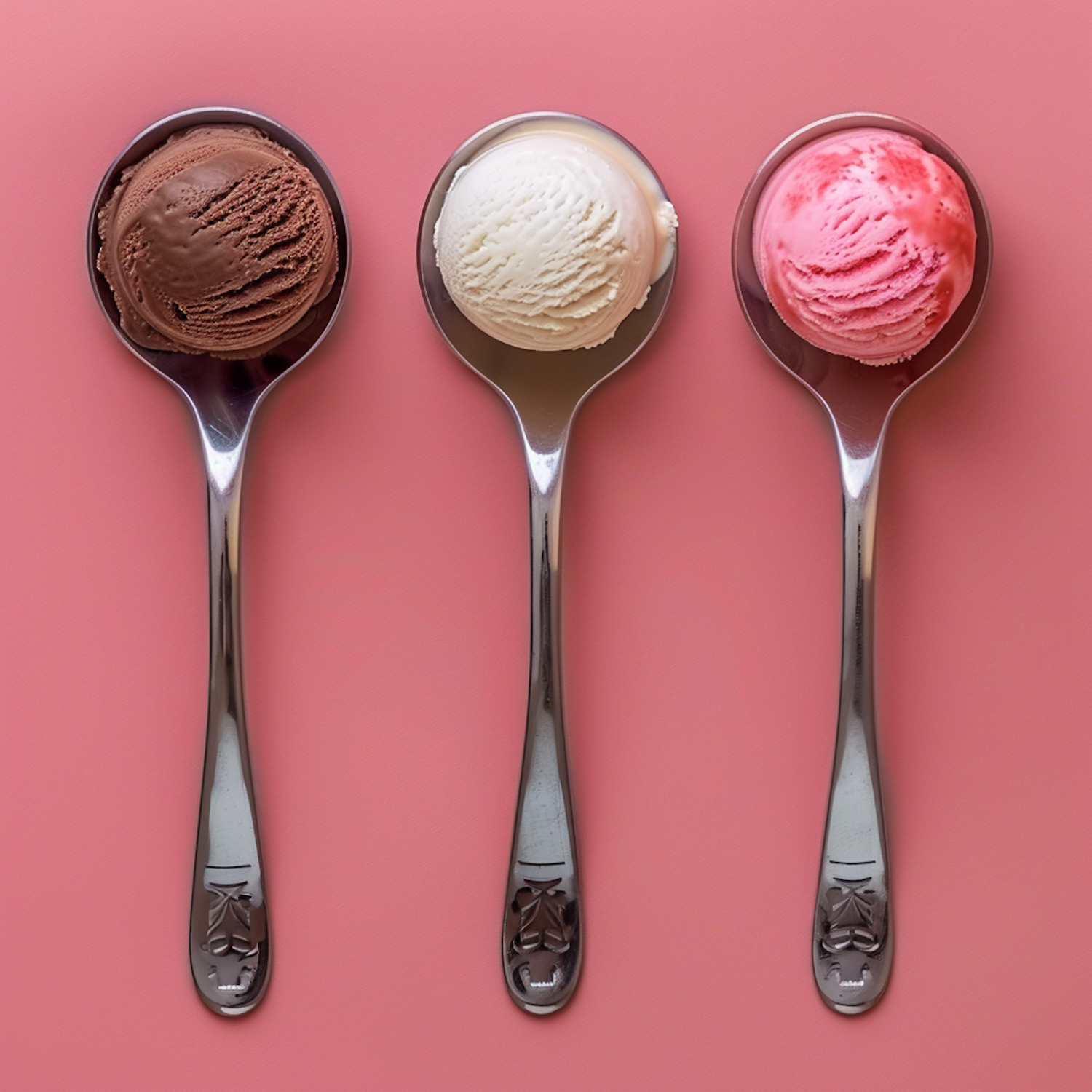 Three Scoops of Ice Cream on Spoons