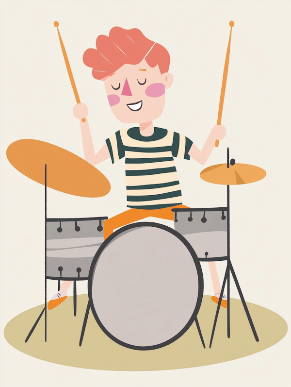 Cheerful Boy Playing Drums Illustration