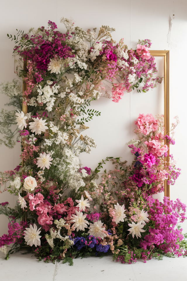 Vibrant Floral Arrangement Around Golden Frame