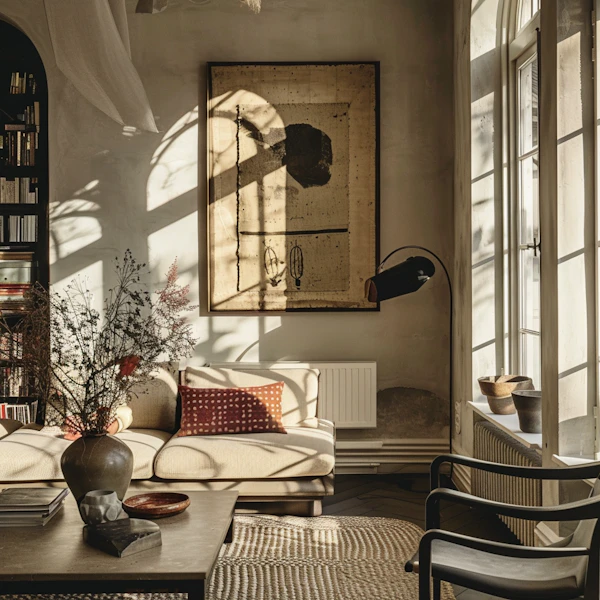 Cozy Sunlit Room with Art and Modern Decor