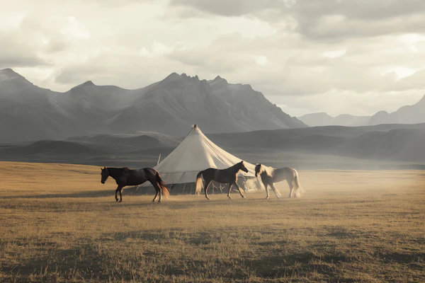 Horses Near Yurt