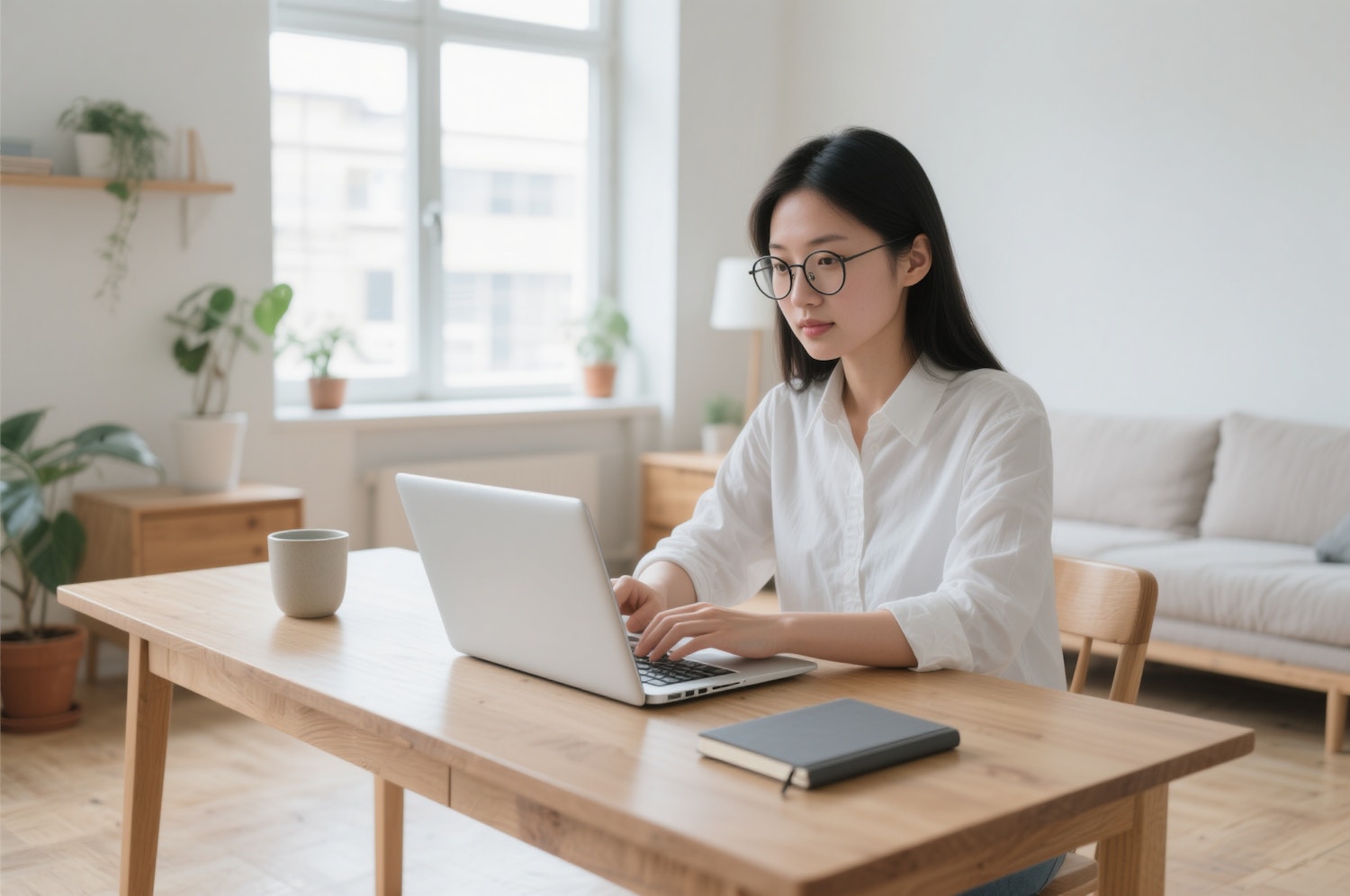 Woman Working at Laptop