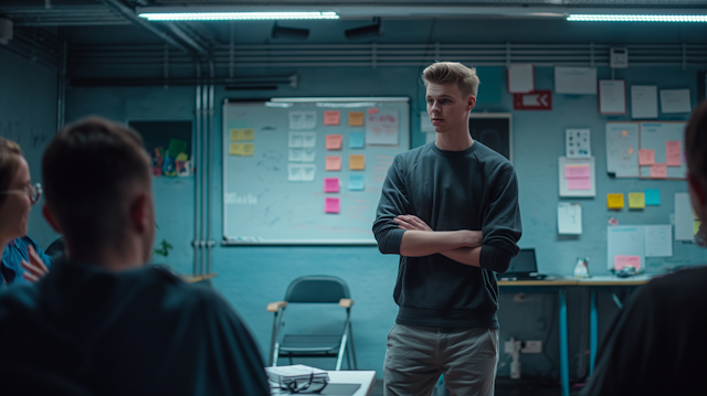 Contemplative Young Man in Classroom