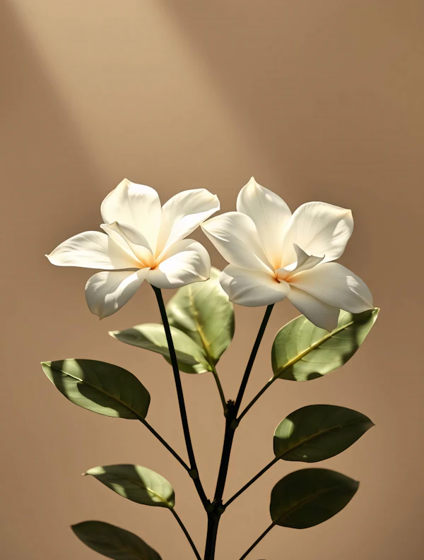 White Flowers on Beige