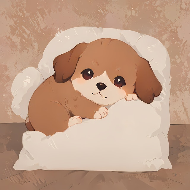 Adorable Cartoon Puppy on Pillow