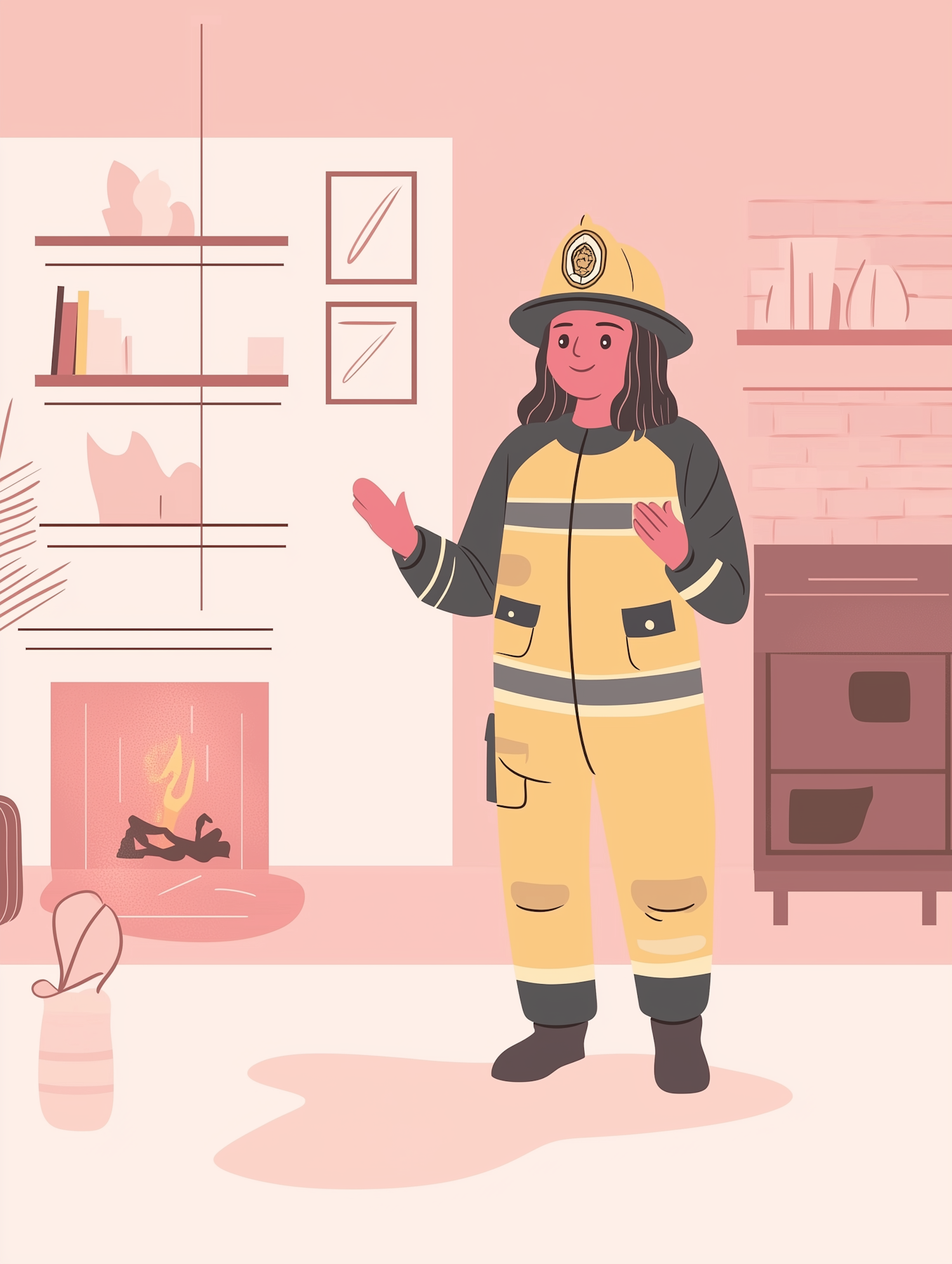 Female Firefighter in Living Room