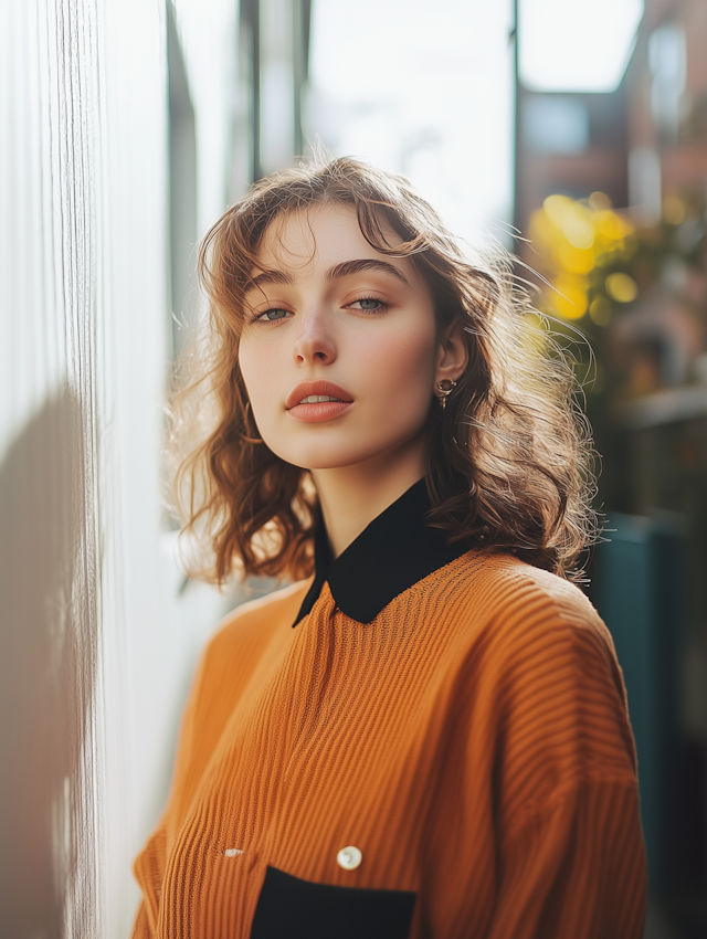 Portrait of a Young Woman in Orange Sweater