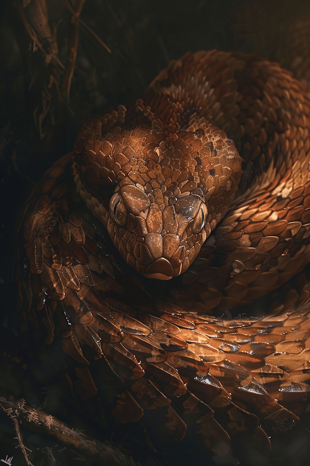 Close-up of Coiled Snake