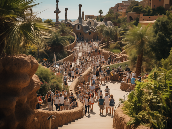 Bustling Park Güell – Lively Mediterranean Tourism Hub