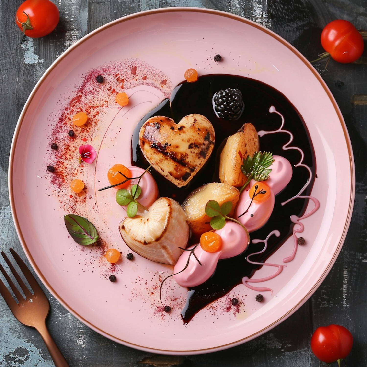 Gourmet Heart-Shaped Dish Presentation