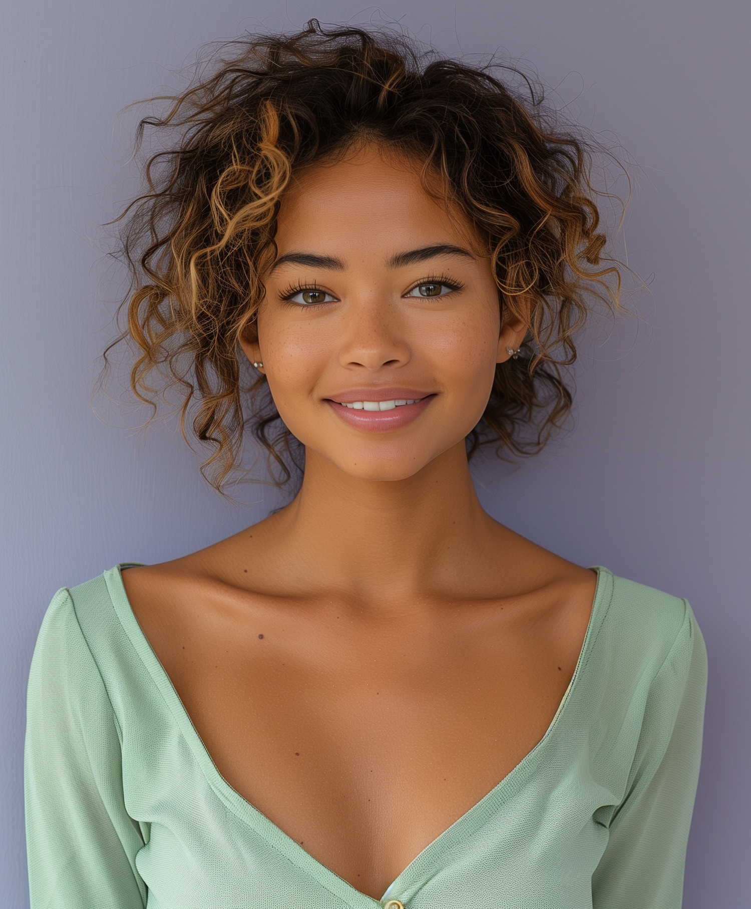 Portrait of a Young Woman with Curly Hair