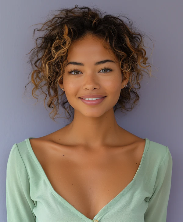 Portrait of a Young Woman with Curly Hair
