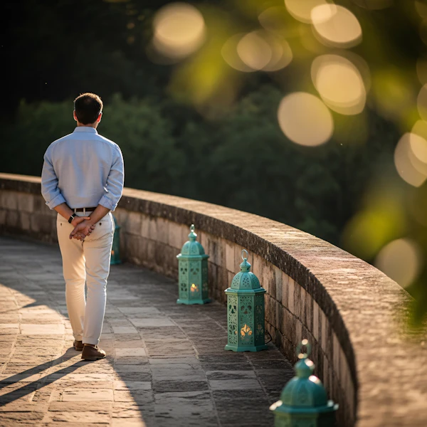 Man on Stone Pathway