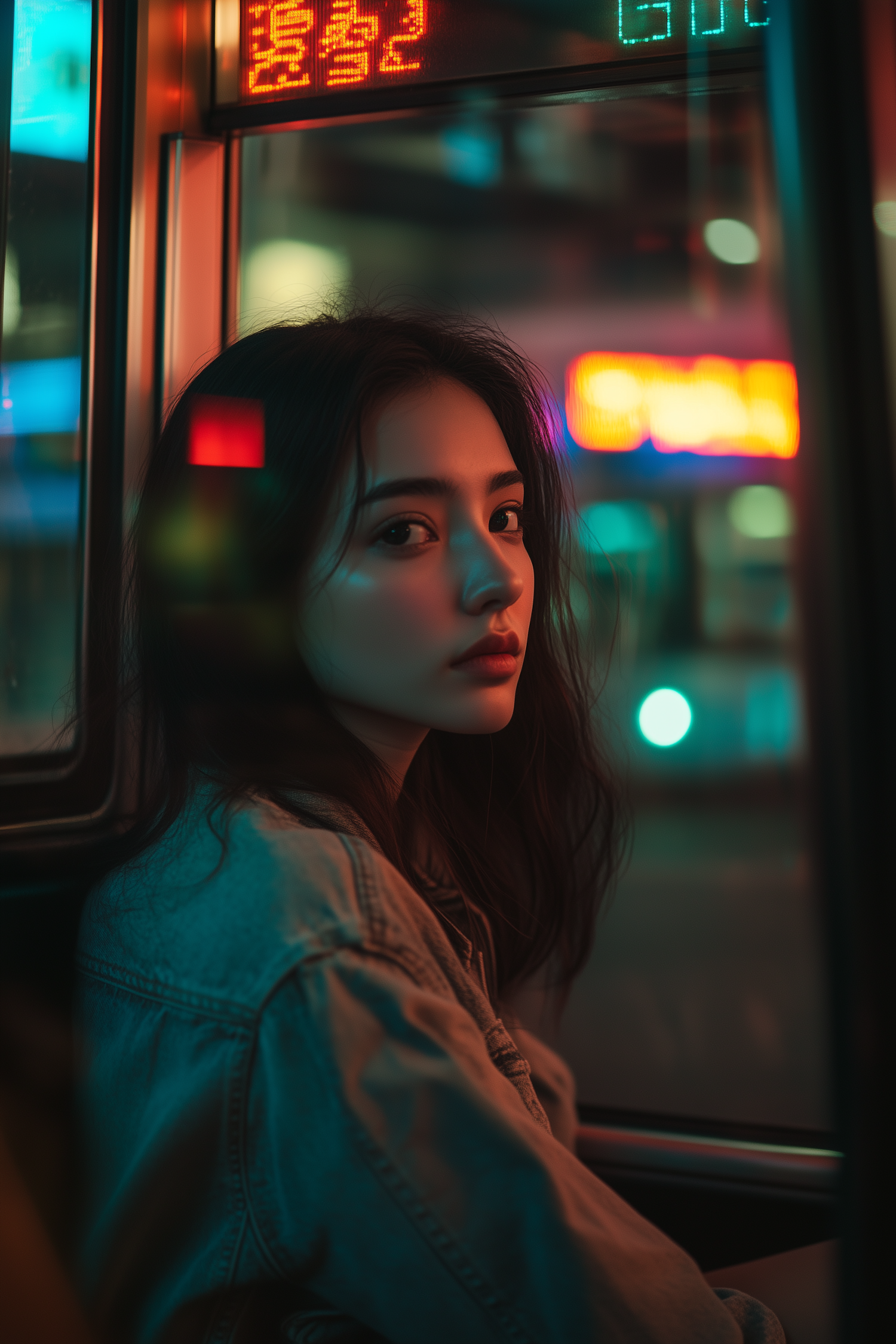 Contemplative Neon Portrait