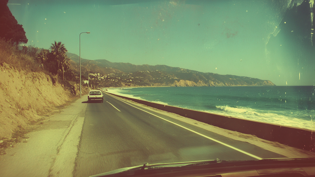 Scenic Coastal Road with Vintage Car