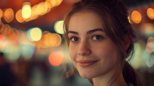 Portrait of a Young Woman with Ambient Lighting and Bokeh Background