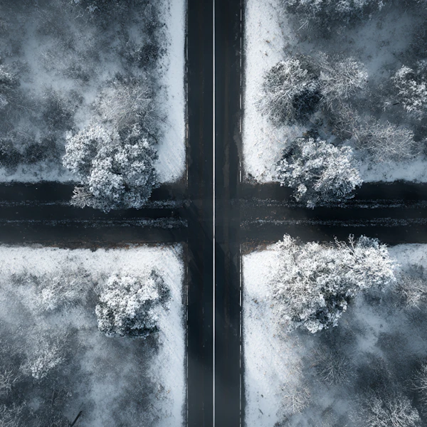 Snowy Crossroad Scene