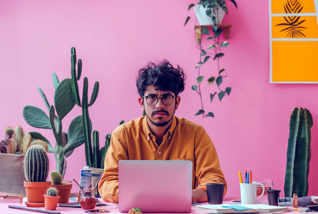 Pensive Young Man with Laptop