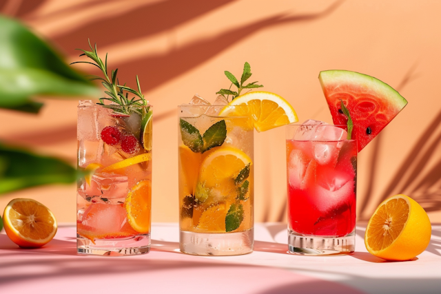 Colorful Iced Beverages Arranged in a Row