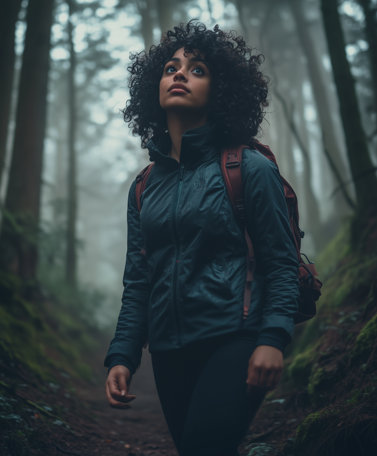 Contemplative Walk in Misty Forest