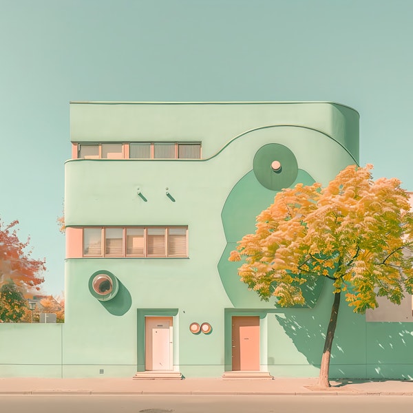 Modern Pastel Building with Tree