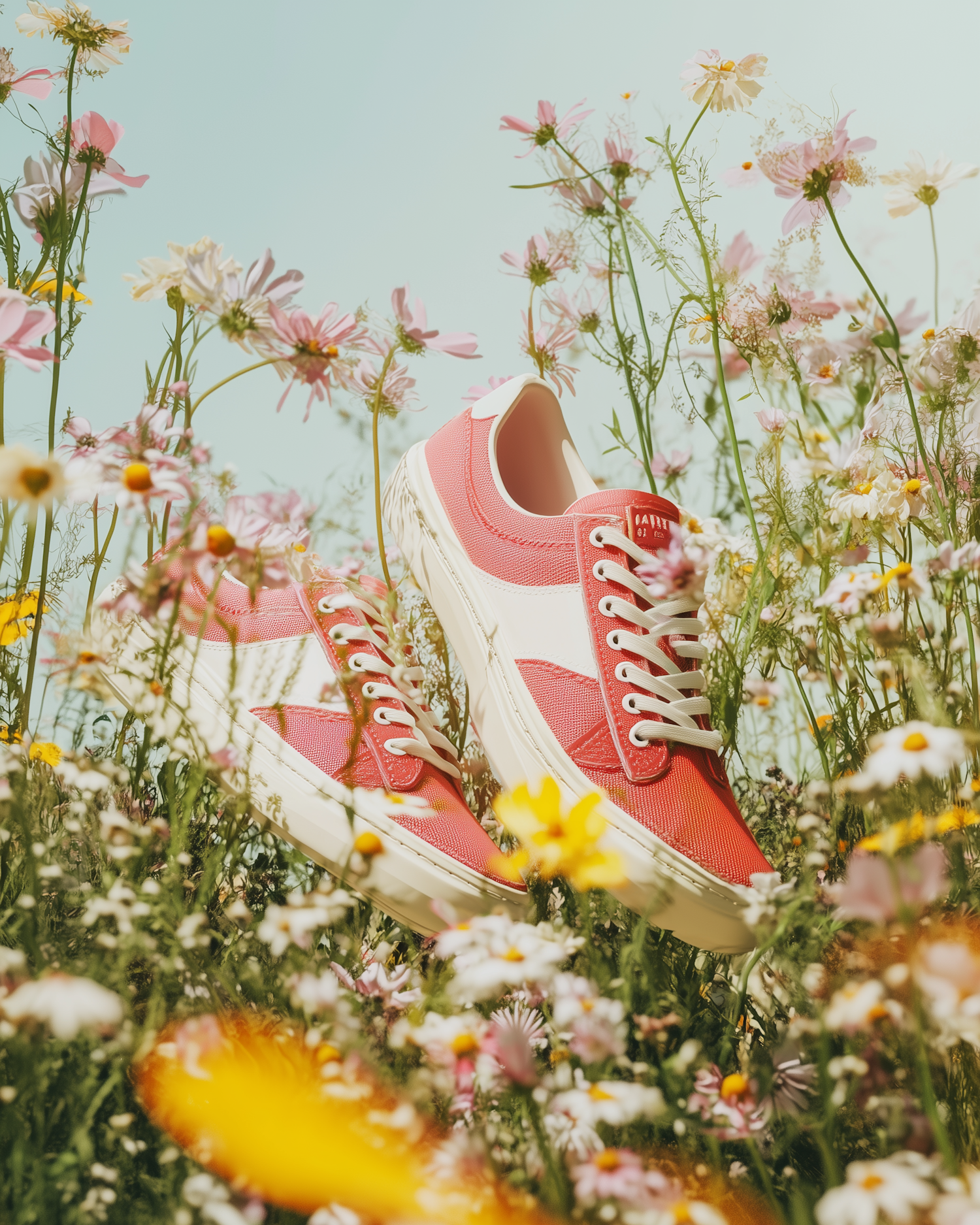 Vibrant Pink Sneakers in Wildflowers