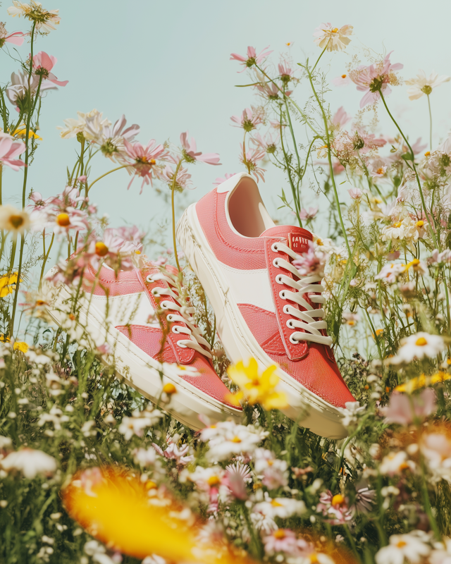 Vibrant Pink Sneakers in Wildflowers