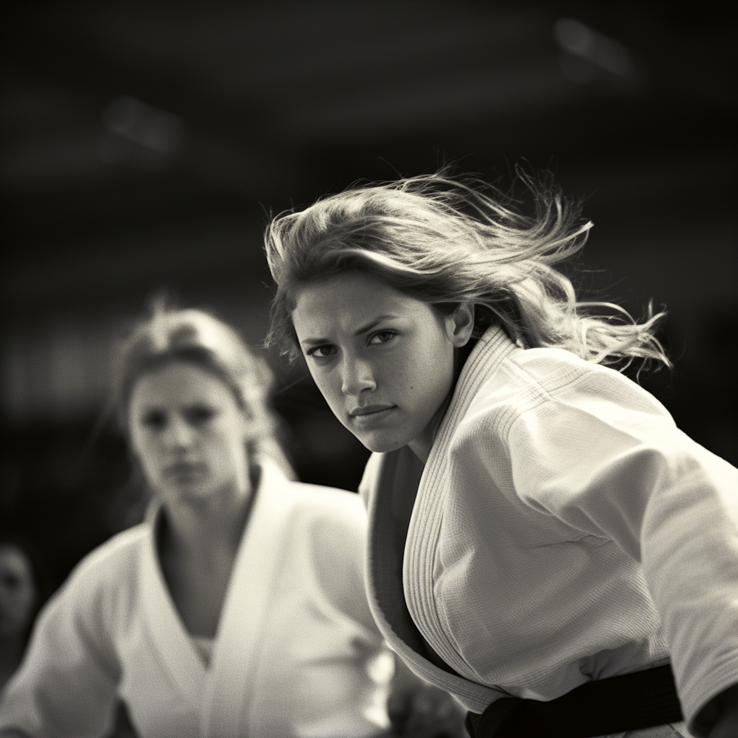 Focused Judo Duel in Monochrome