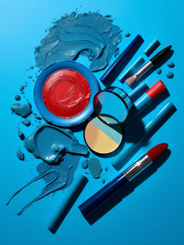 Vibrant Vanity: Red and Blue Beauty Array