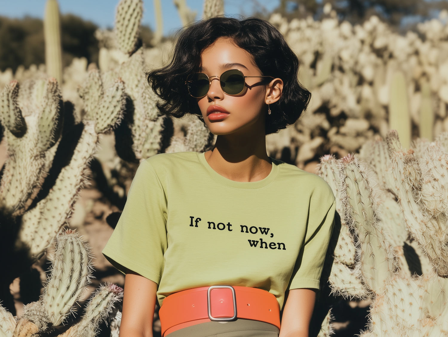 Woman in Desert with Cacti