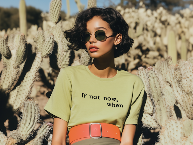 Woman in Desert with Cacti