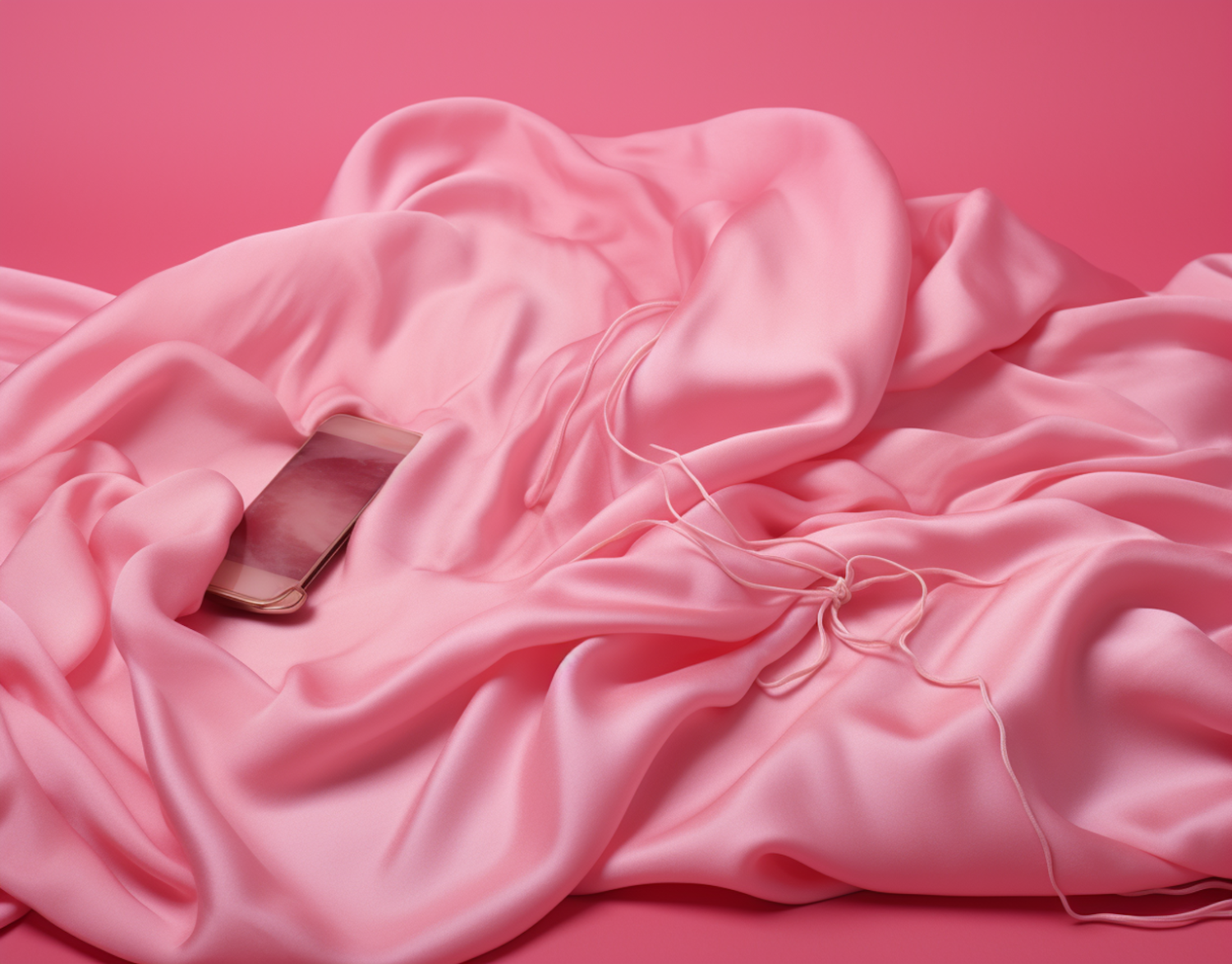 Tranquil Elegance: A Modern Smartphone on Lustrous Pink Satin