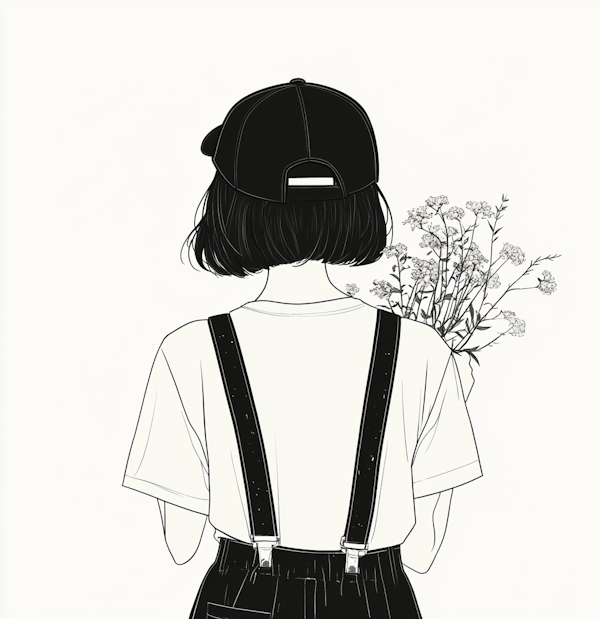 Stylized Illustration of Girl with Flowers