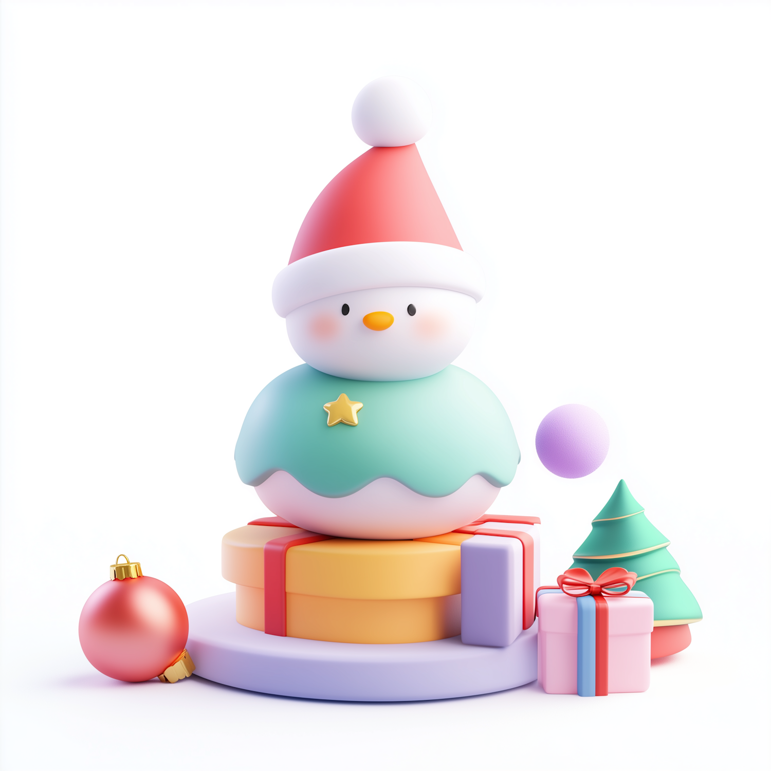 Whimsical Snowman with Santa Hat