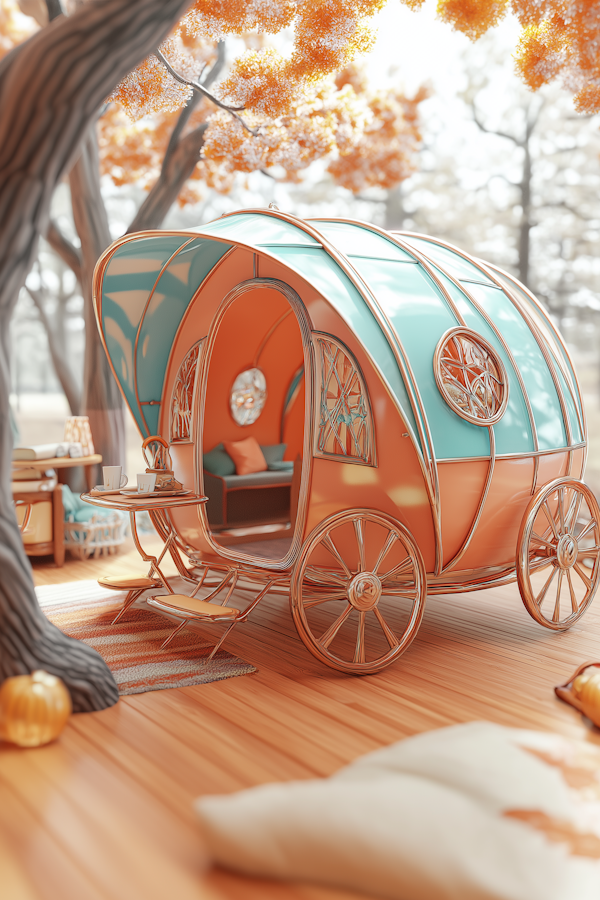 Whimsical Fairy-Tale Carriage in Autumn Forest