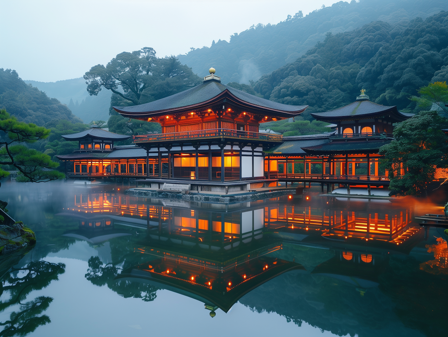 Tranquil Japanese Temple Reflection