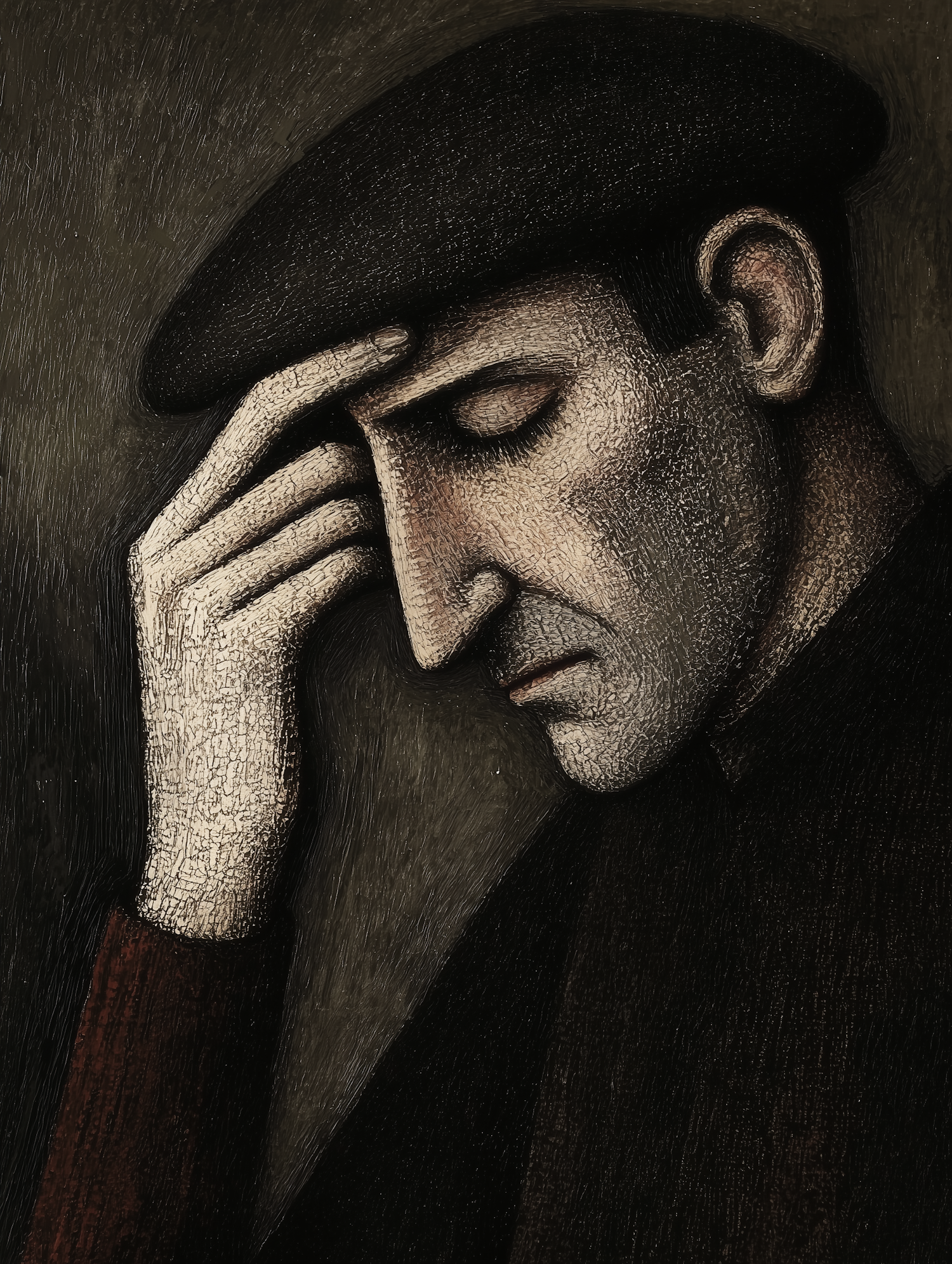 Contemplative Man in Beret