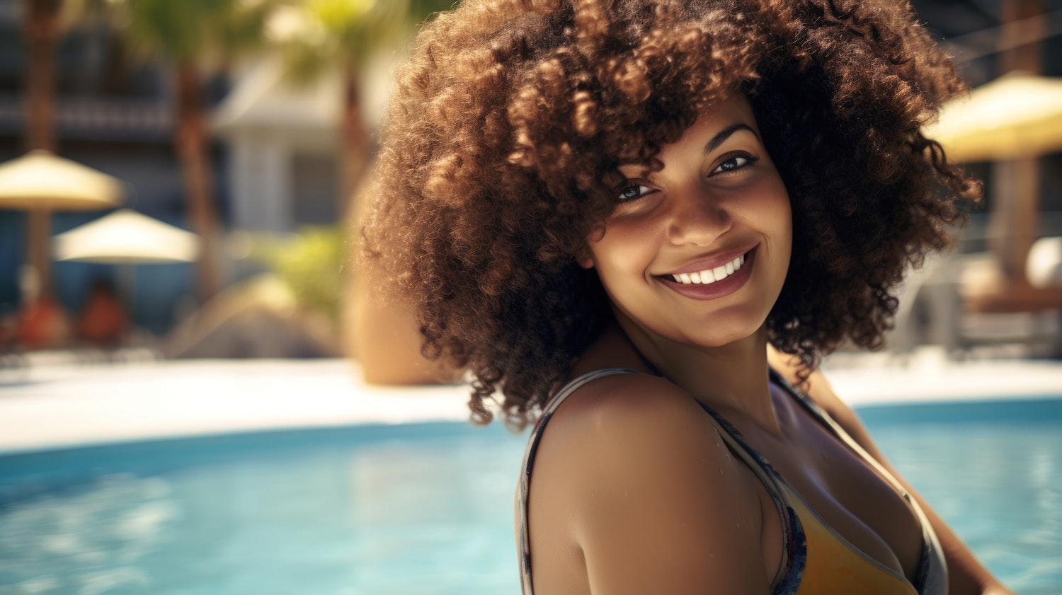 Joyful Woman by the Pool