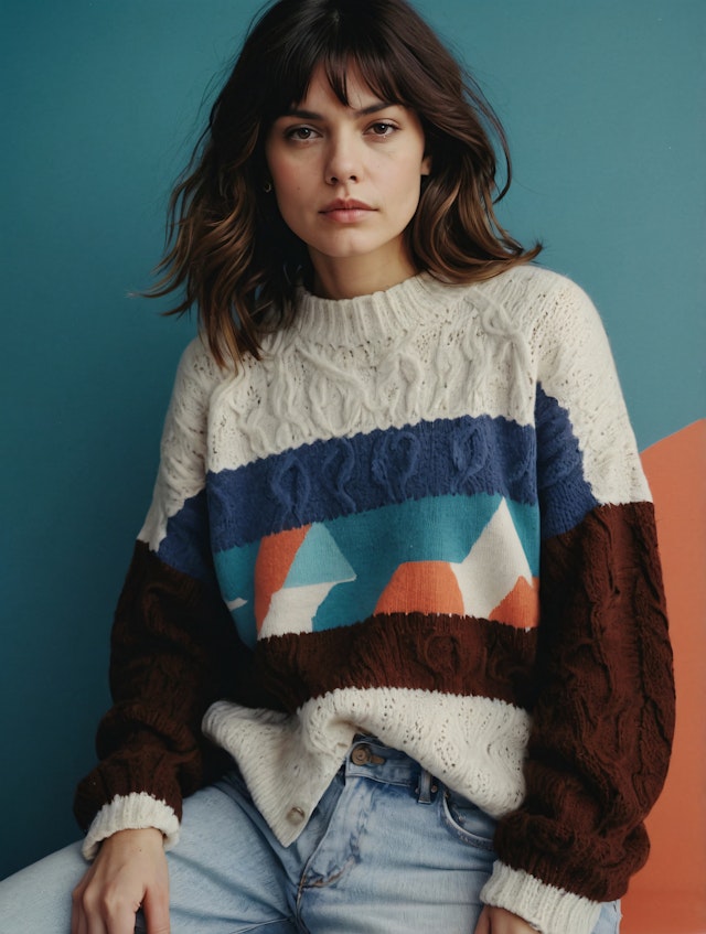 Woman in Geometric Sweater