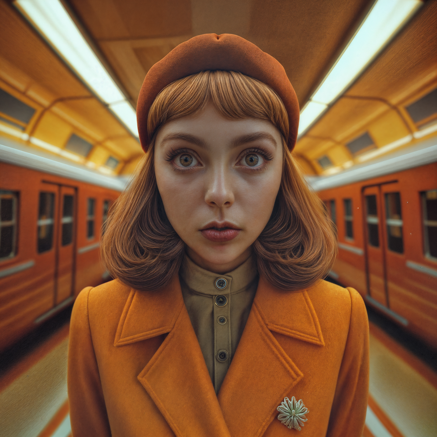 Surreal Perspective of a Startled Woman on Train