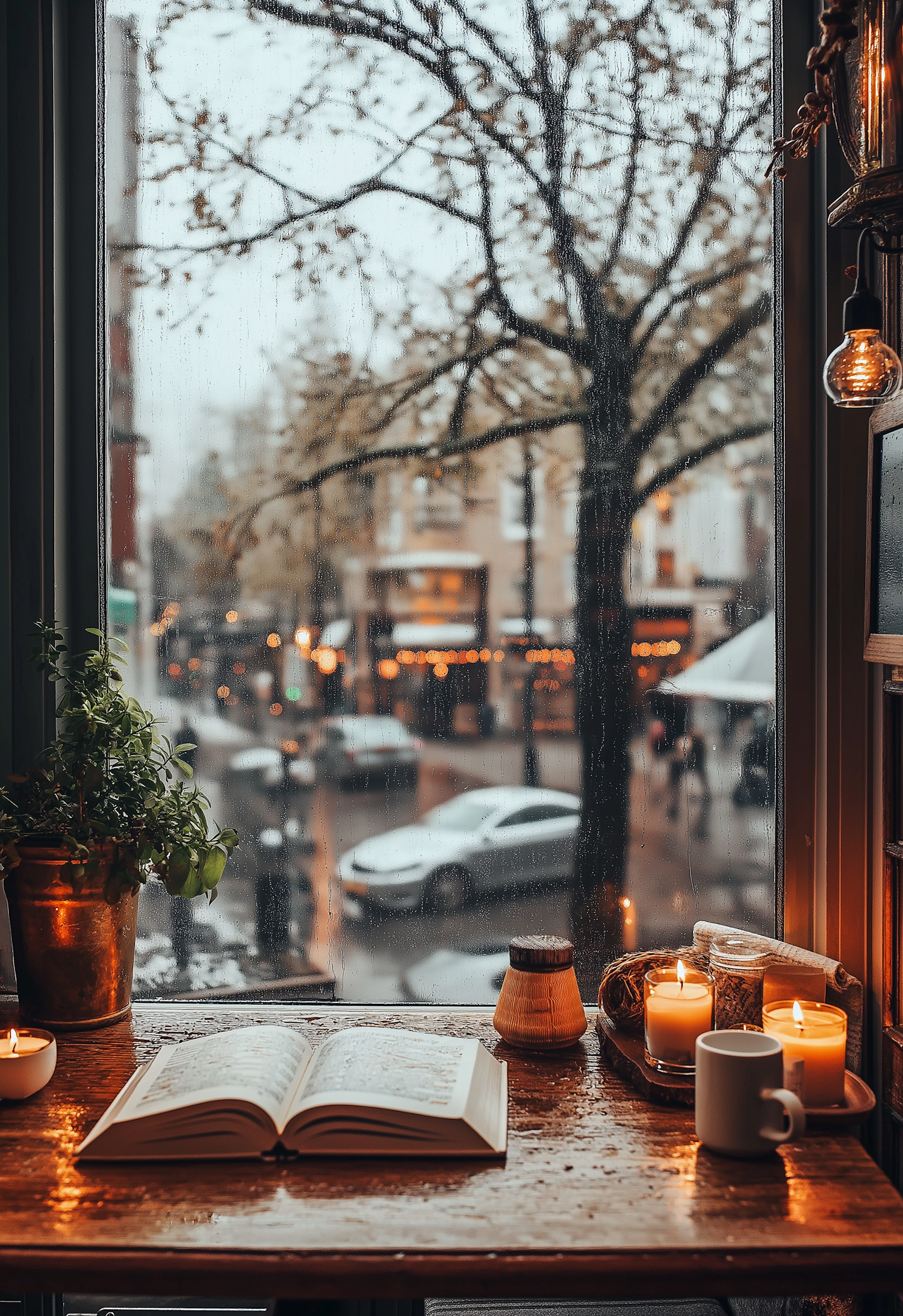 Cozy Indoor Scene with Rainy Window