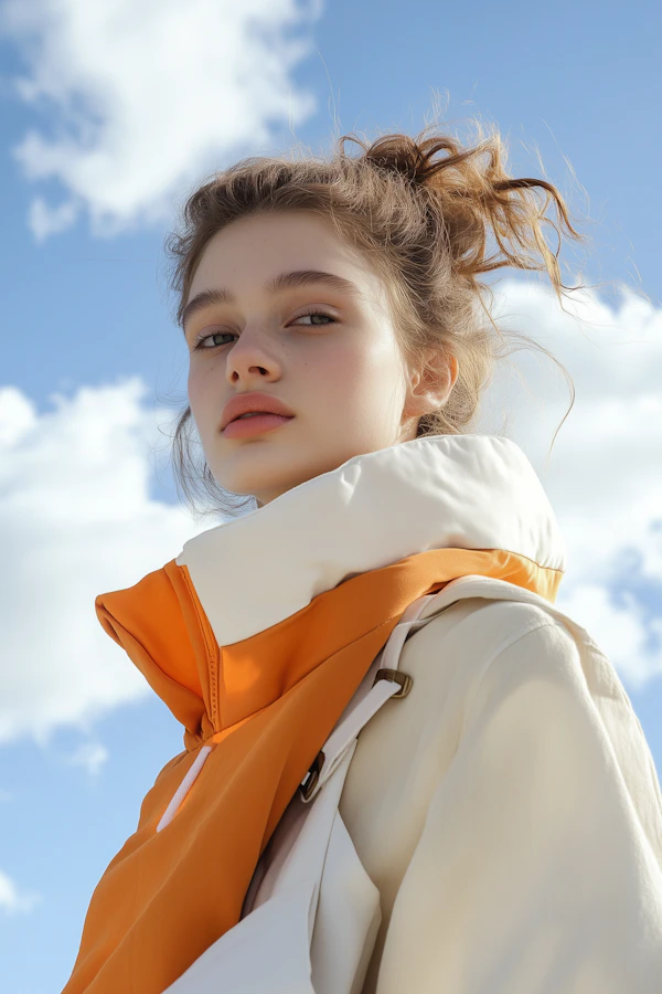 Serene Woman Against Blue Sky