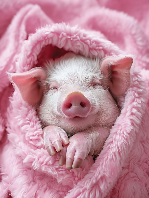 Sleeping Piglet in Pink Blanket