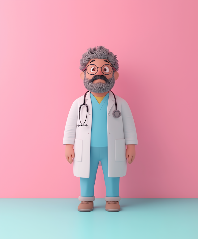 Cartoonish Elderly Doctor Illustration