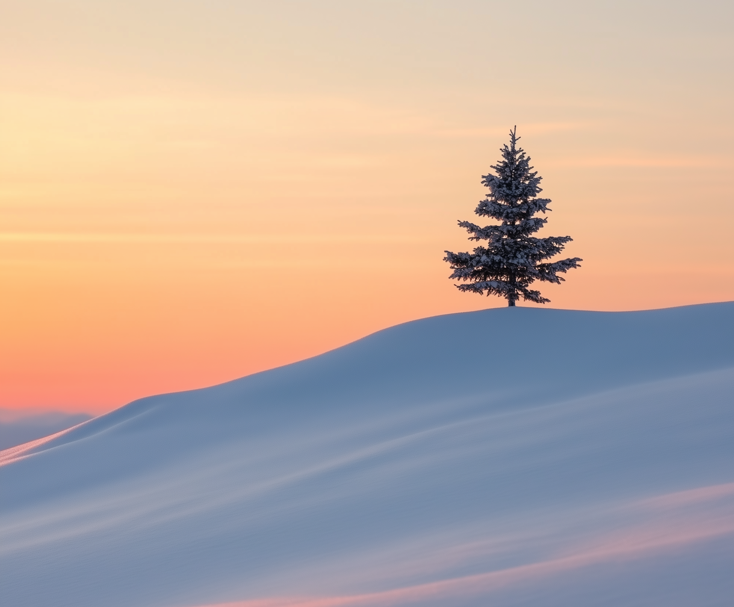 Solitary Evergreen on Snowy Hill