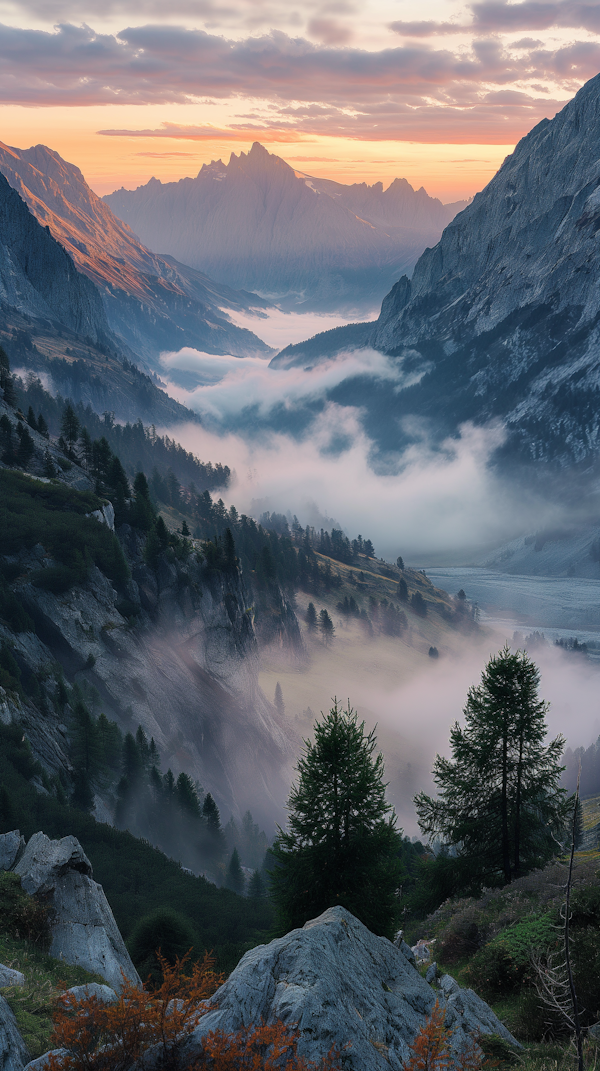 Mountainous Landscape at Sunrise/Sunset