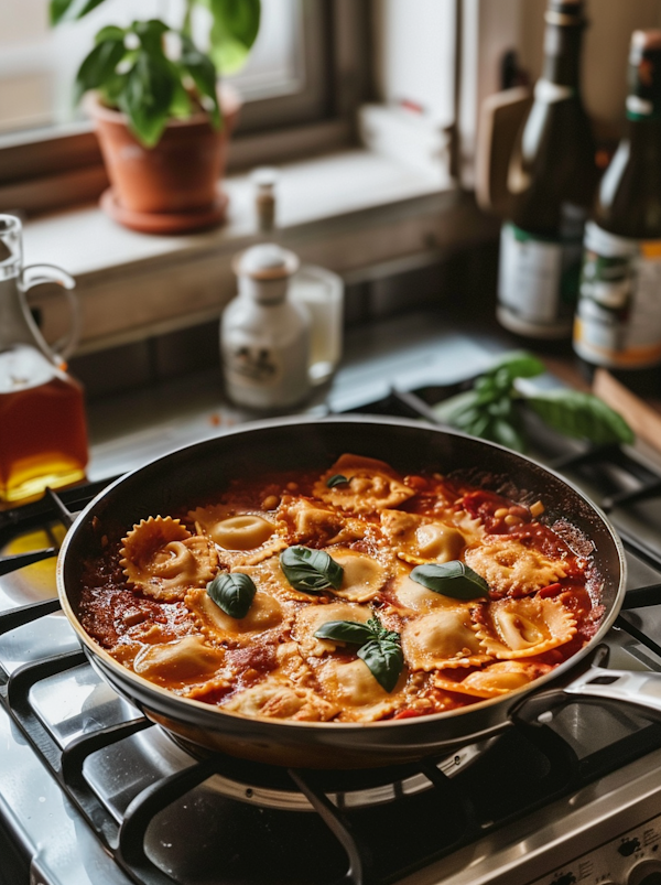 Homemade Pasta Cooking on Stove