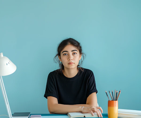 Thoughtful Young Woman at Desk